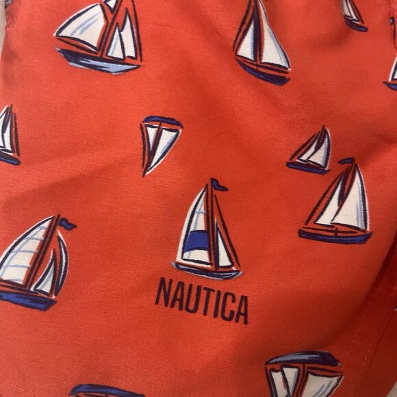 NAUTICA Boys Shorts Size 12 Months Red Sailboats Navy Summer Vacation Nautical - Picture 2 of 8